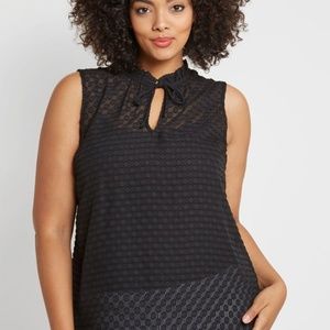 Stylish Vision Tie-Neck Top in Dotted Black